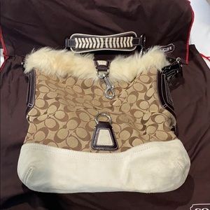 Coach monogram white fur Hobo